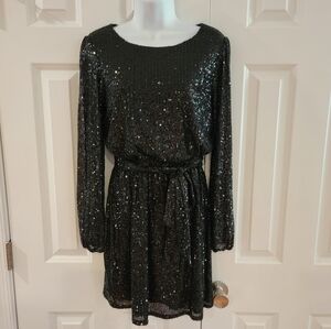 Crystal Sky Black Sparkle Long‎ Sleeve Mini Dress Size Medium NWT